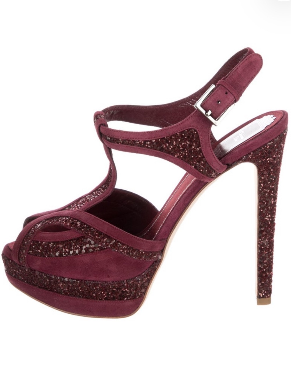 Dior Wine Glitter T-Strap Platform Heels